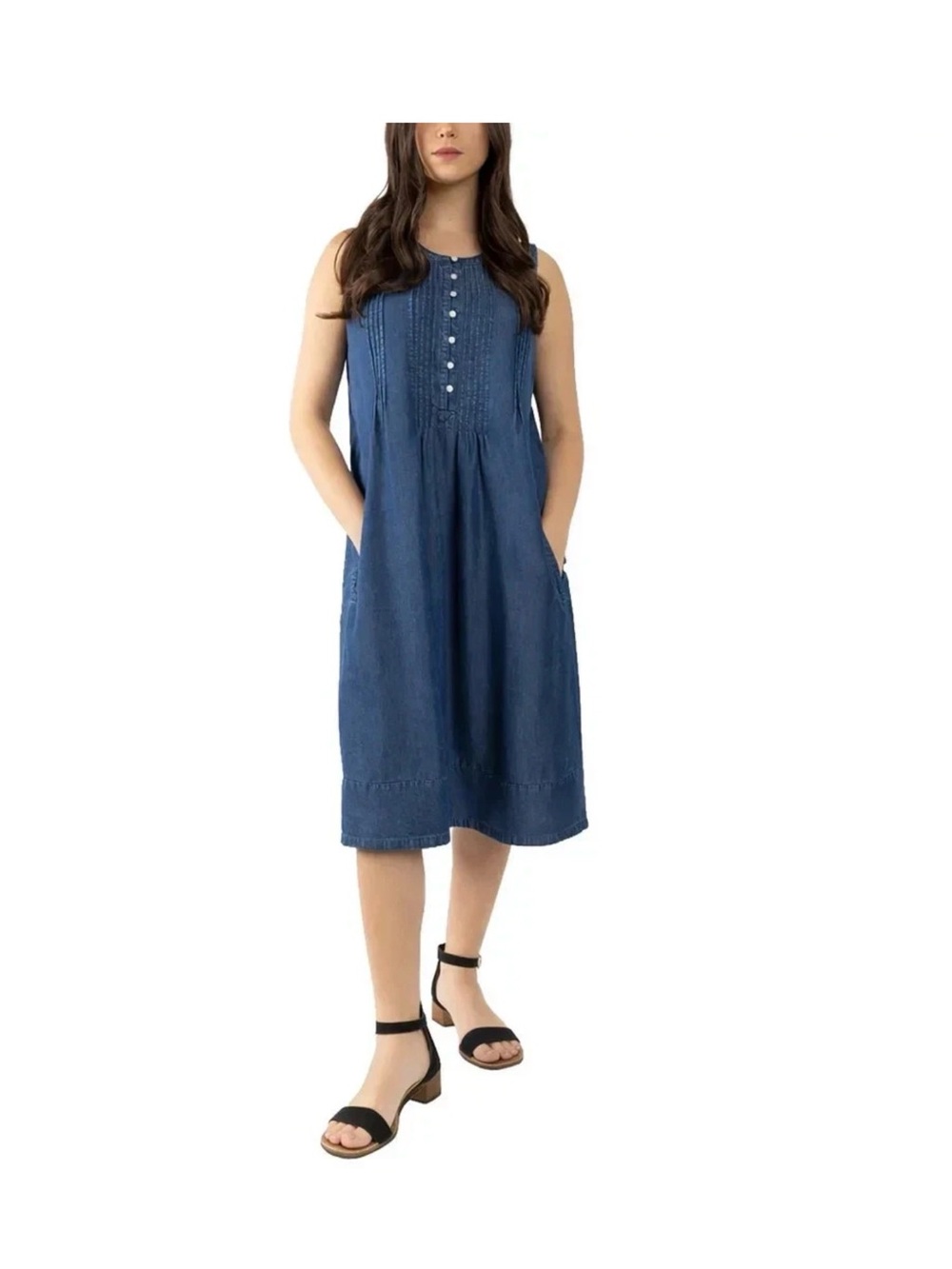 Coldwater Creek Women's Sleeveless Tencel Dress, Dark Blue